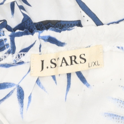 J. Stars Womens White Blue Floral Halter Slip Dress L/XL Summer Boho Beach