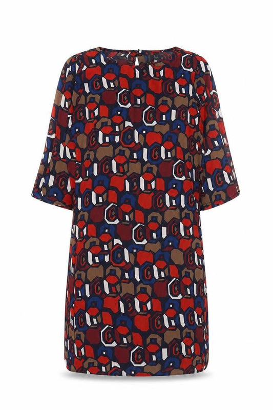 Front view of Mango Collection Women’s Multicoloured Geometric Shift Dress, size UK 12