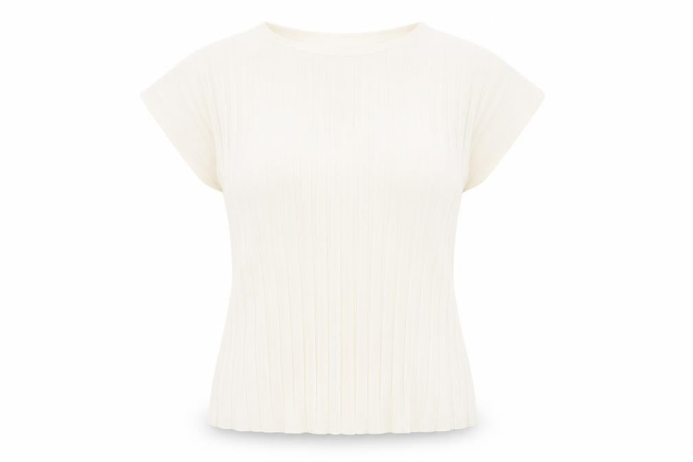 Front view of Gallery women’s ivory xs boat neck short sleeve basic top
