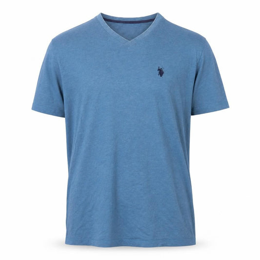 Front view of U.S. Polo Assn. Men’s Blue V-Neck T-Shirt, size M, Cotton Blend