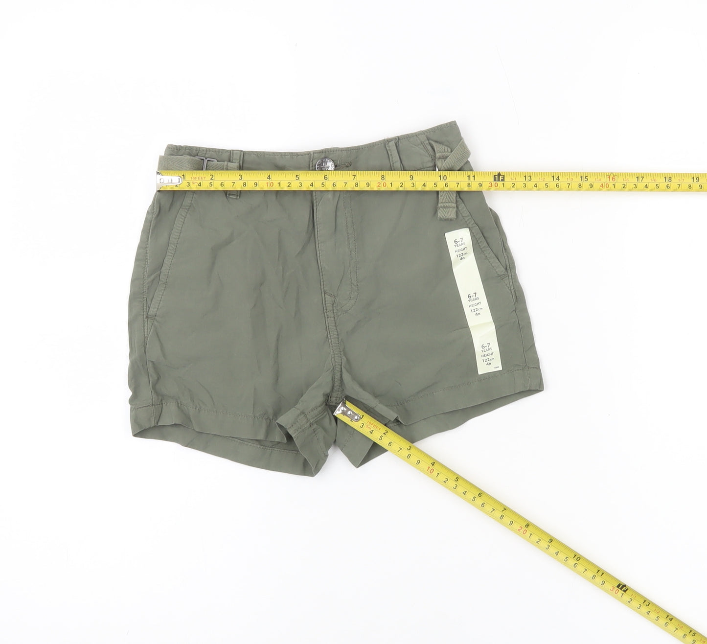 Marks and Spencer Girls Green Cargo Shorts 6-7Y Adjustable Waist Cotton