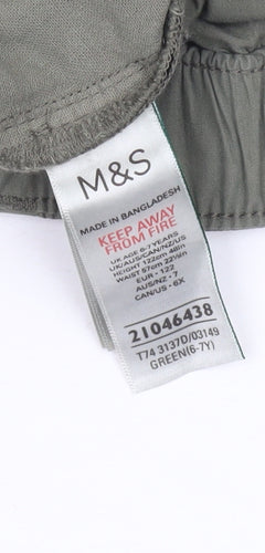 Marks and Spencer Girls Green Cargo Shorts 6-7Y Adjustable Waist Cotton