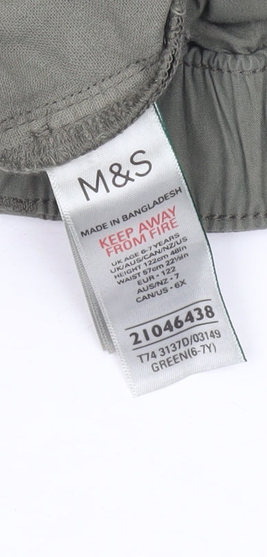 Marks and Spencer Girls Green Cargo Shorts 6-7Y Adjustable Waist Cotton