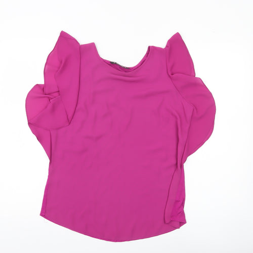 Dunnes Women Pink Ruffle Sleeve Blouse Size S