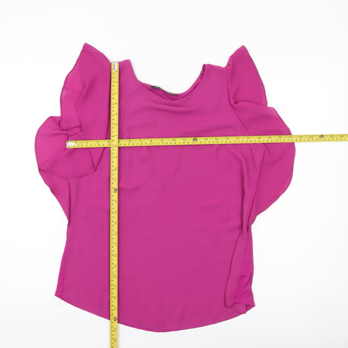 Dunnes Women Pink Ruffle Sleeve Blouse Size S