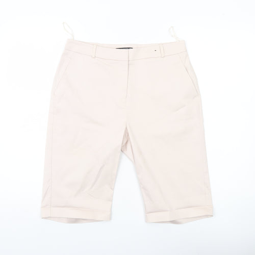 Dunnes Women Beige Bermuda Shorts Size 10 Cotton Blend Stretch Casual