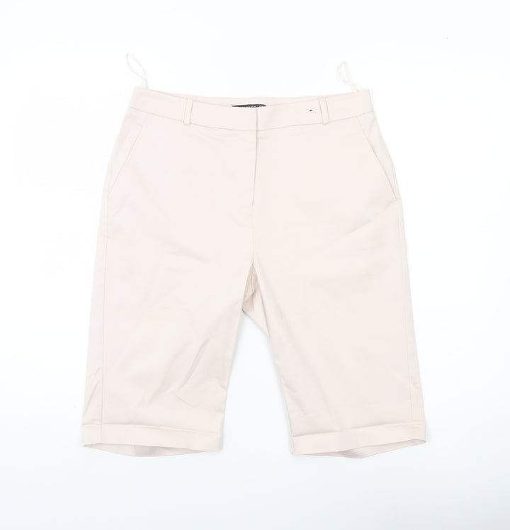 Dunnes Women Beige Bermuda Shorts Size 10 Cotton Blend Stretch Casual