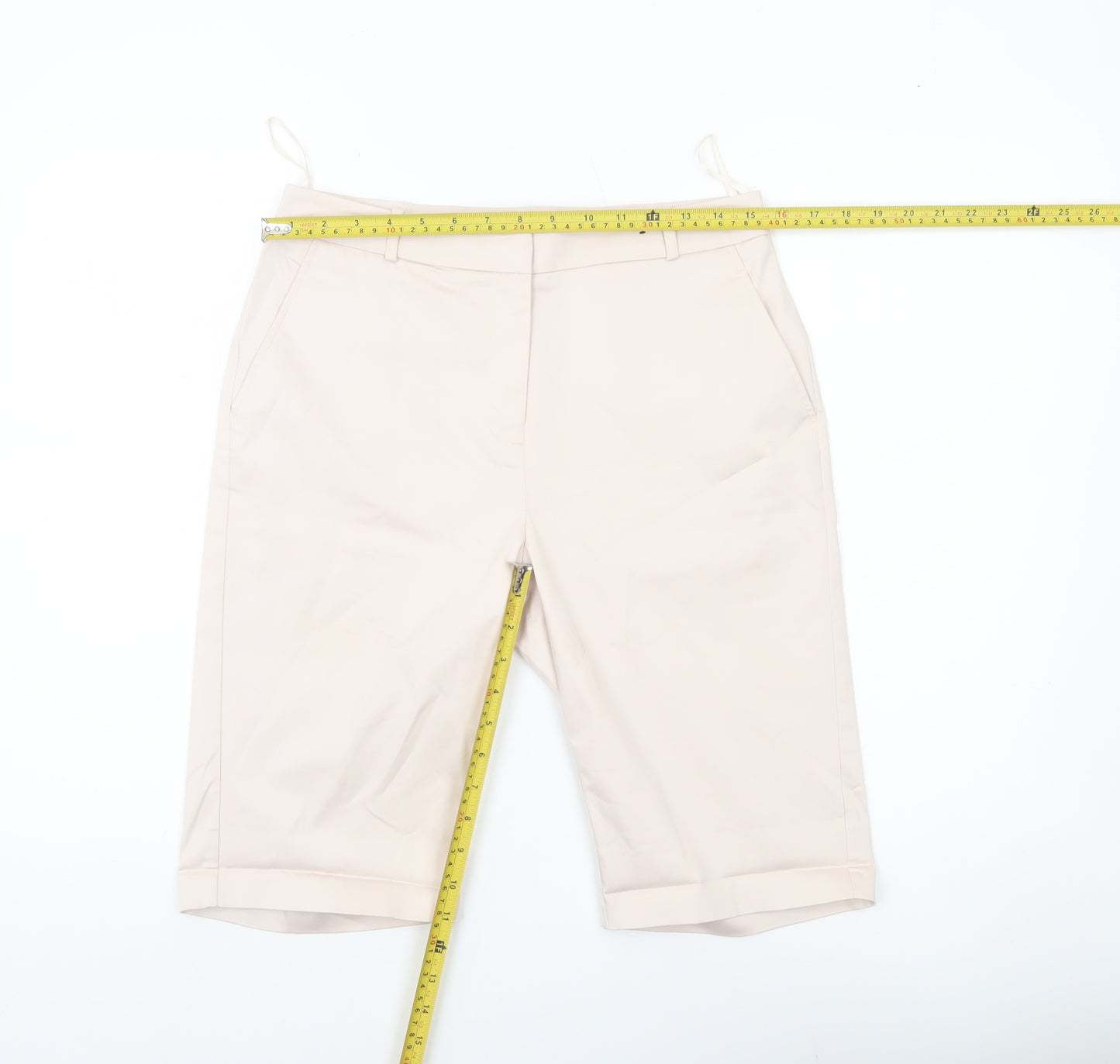 Dunnes Women Beige Bermuda Shorts Size 10 Cotton Blend Stretch Casual