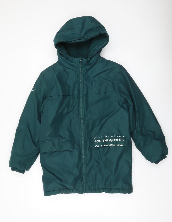 Lincoln & Sharks Boys Green Hooded Parka Coat Size 11 Years Winter Jacket