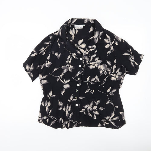 Escapade Womens Black Floral Button-Up Blouse Size 16