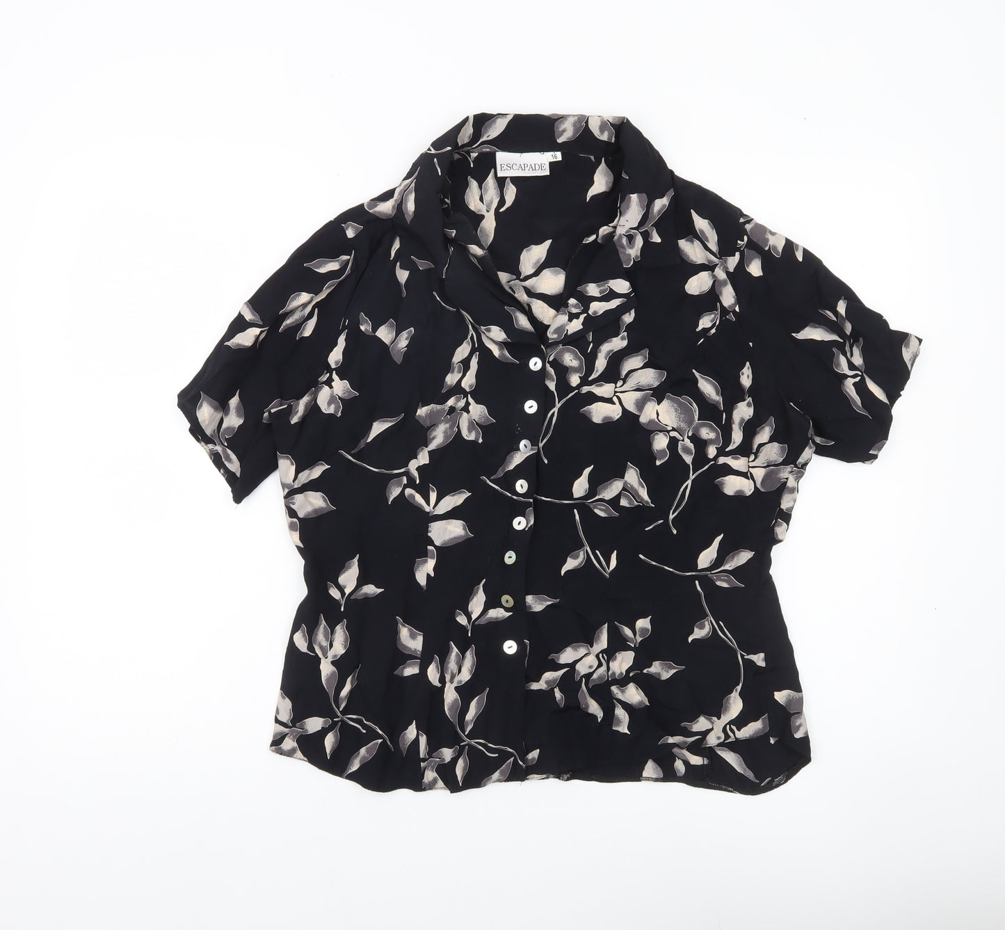 Escapade Womens Black Floral Button-Up Blouse Size 16