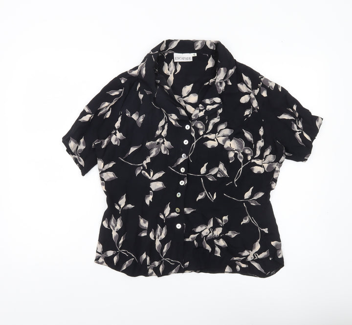 Escapade Womens Black Floral Button-Up Blouse Size 16