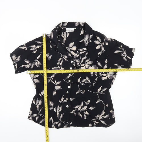 Escapade Womens Black Floral Button-Up Blouse Size 16