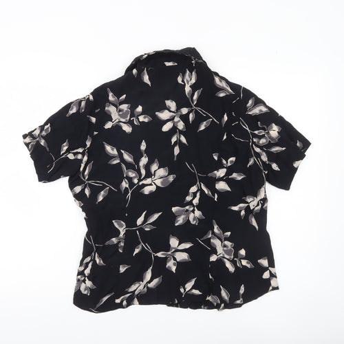 Escapade Womens Black Floral Button-Up Blouse Size 16