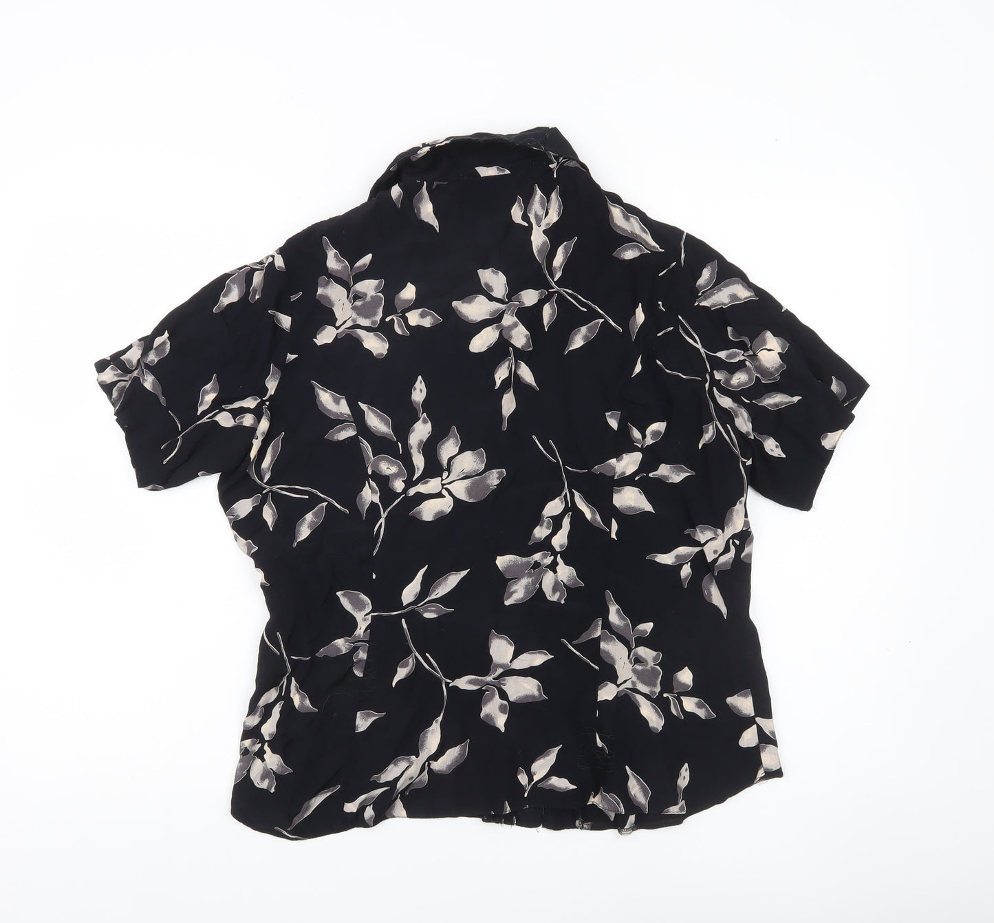 Escapade Womens Black Floral Button-Up Blouse Size 16