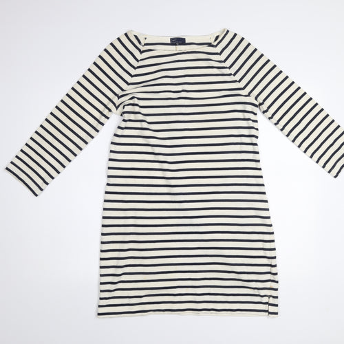GAP Women’s White Black Striped Shift Dress M Cotton 3/4 Sleeve