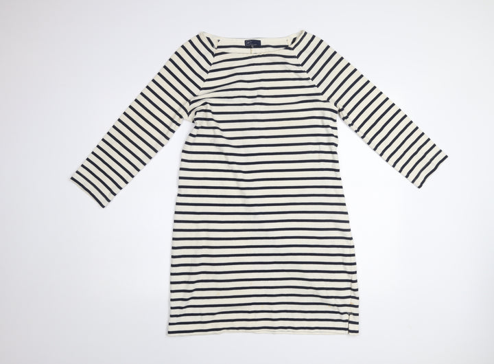 GAP Women’s White Black Striped Shift Dress M Cotton 3/4 Sleeve