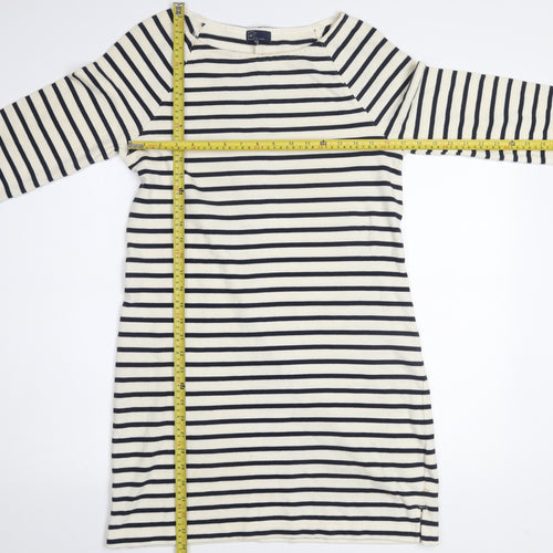 GAP Women’s White Black Striped Shift Dress M Cotton 3/4 Sleeve