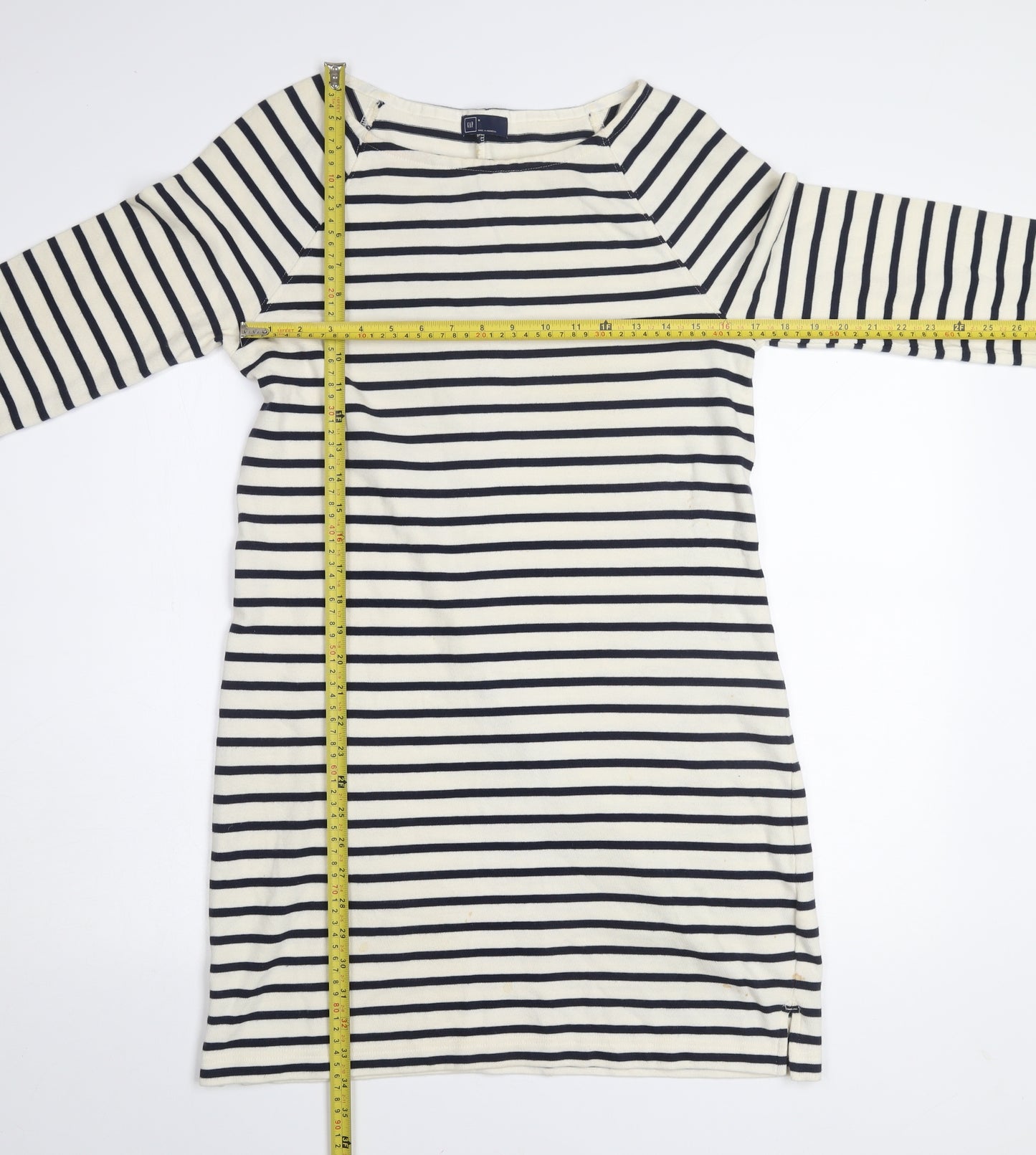GAP Women’s White Black Striped Shift Dress M Cotton 3/4 Sleeve