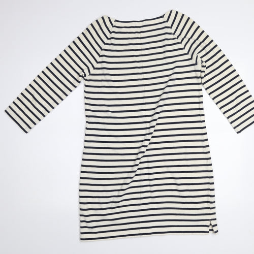 GAP Women’s White Black Striped Shift Dress M Cotton 3/4 Sleeve