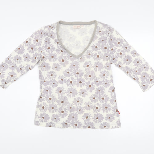 Vacant Womens Ivory Floral V-Neck Cotton Jersey Top XL