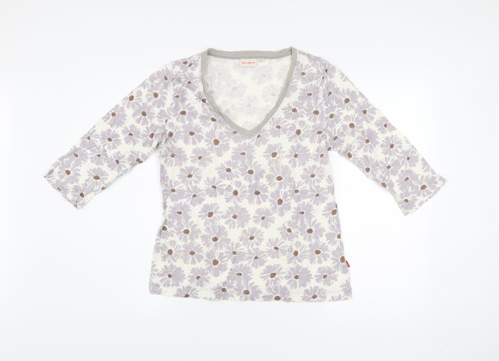 Vacant Womens Ivory Floral V-Neck Cotton Jersey Top XL