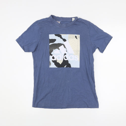 Adidas Boys Blue Graphic Logo T-Shirt Short Sleeve Size 10 Years