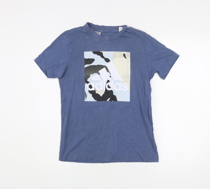 Adidas Boys Blue Graphic Logo T-Shirt Short Sleeve Size 10 Years