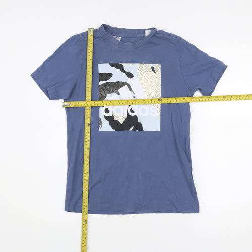 Adidas Boys Blue Graphic Logo T-Shirt Short Sleeve Size 10 Years