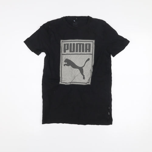 Puma Boys Black Graphic Logo T-Shirt 14 Years Short Sleeve Cotton Blend