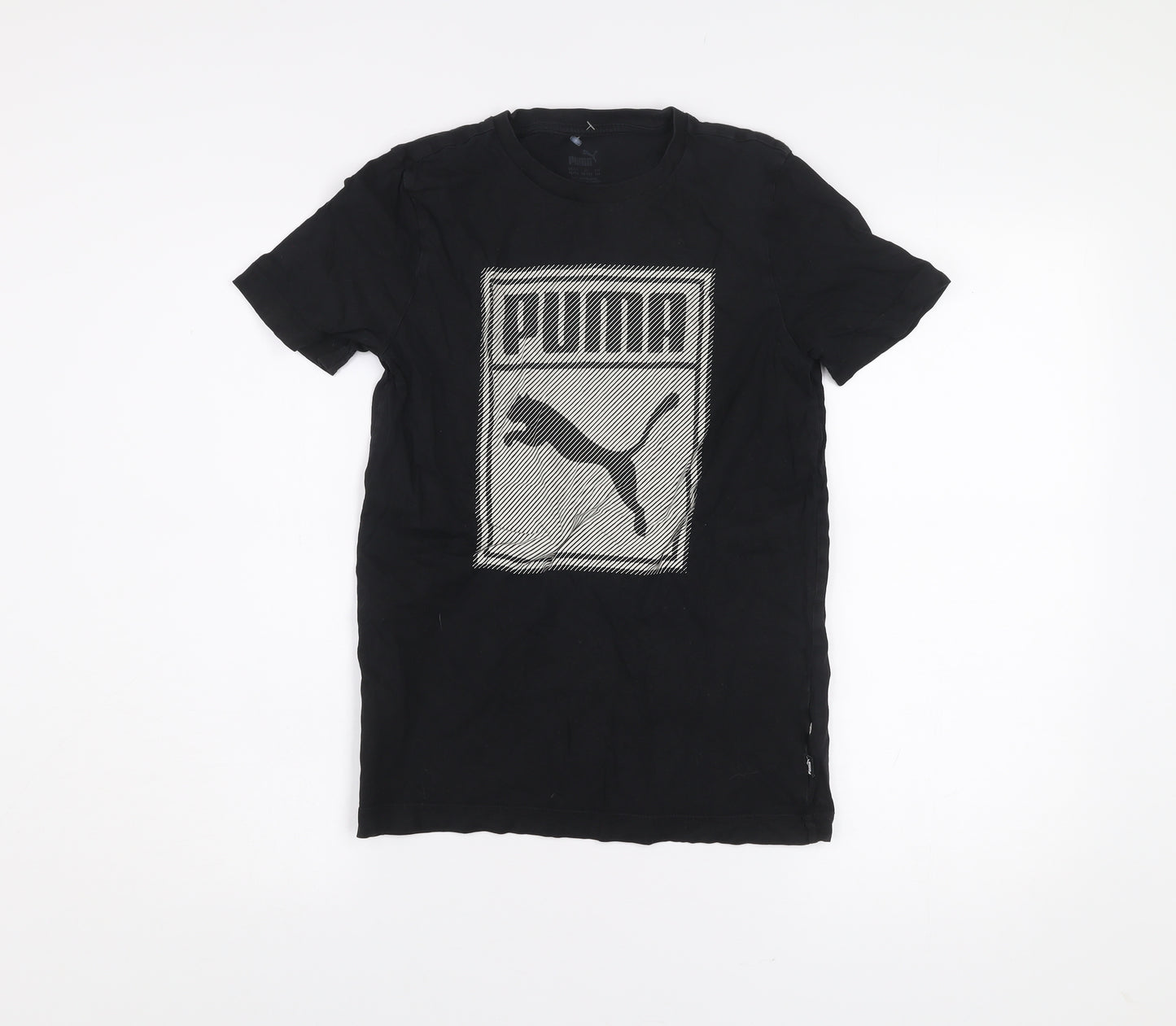 Puma Boys Black Graphic Logo T-Shirt 14 Years Short Sleeve Cotton Blend