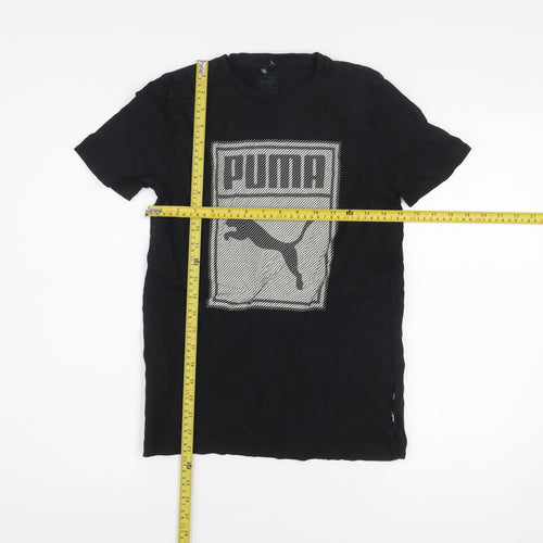 Puma Boys Black Graphic Logo T-Shirt 14 Years Short Sleeve Cotton Blend