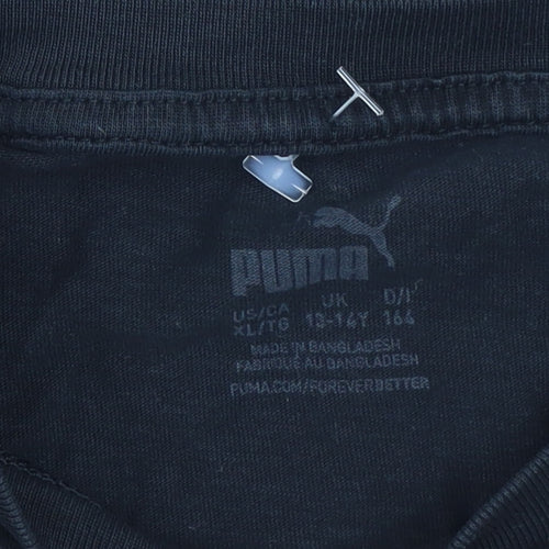 Puma Boys Black Graphic Logo T-Shirt 14 Years Short Sleeve Cotton Blend