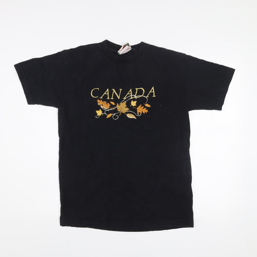 Quality Goods Women Black Cotton Canada Embroidered T-Shirt M