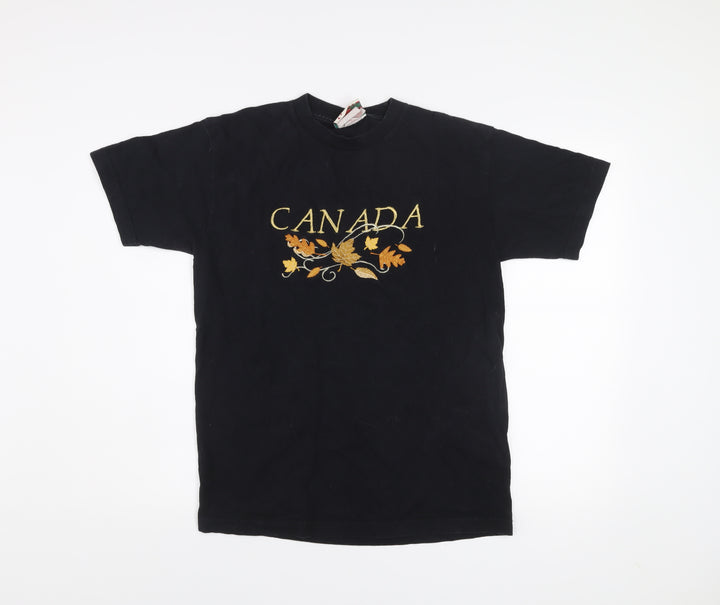 Quality Goods Women Black Cotton Canada Embroidered T-Shirt M