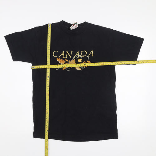 Quality Goods Women Black Cotton Canada Embroidered T-Shirt M
