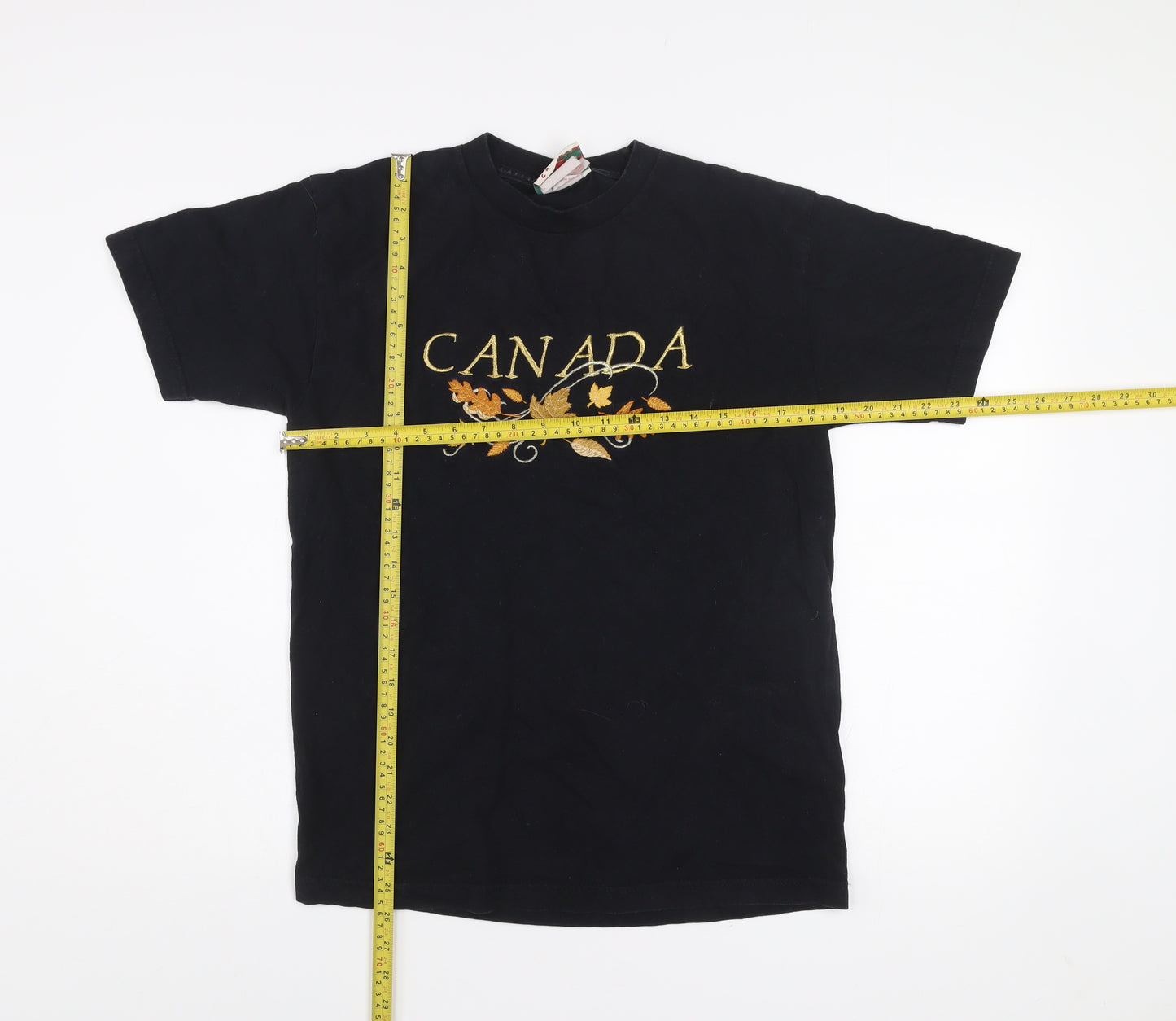 Quality Goods Women Black Cotton Canada Embroidered T-Shirt M