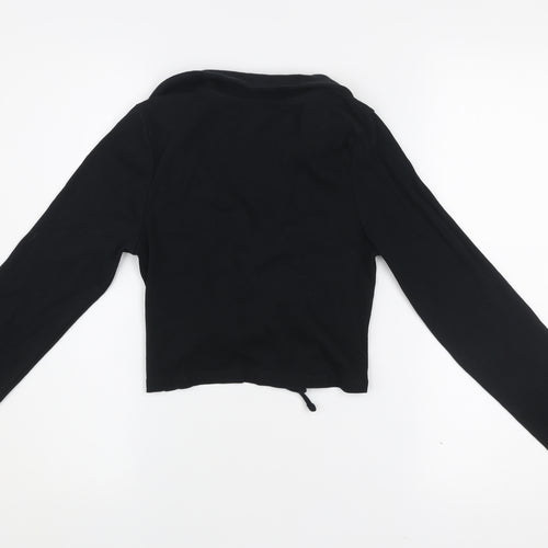 New Look Womens Black Size 12 Collared Cropped Ruched Blouse Top