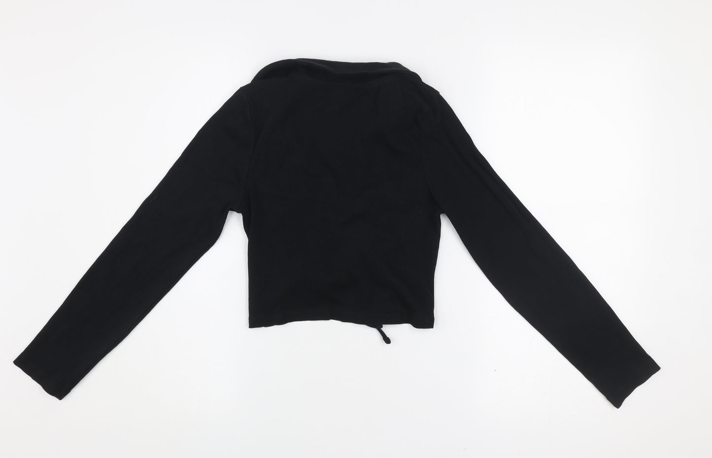 New Look Womens Black Size 12 Collared Cropped Ruched Blouse Top