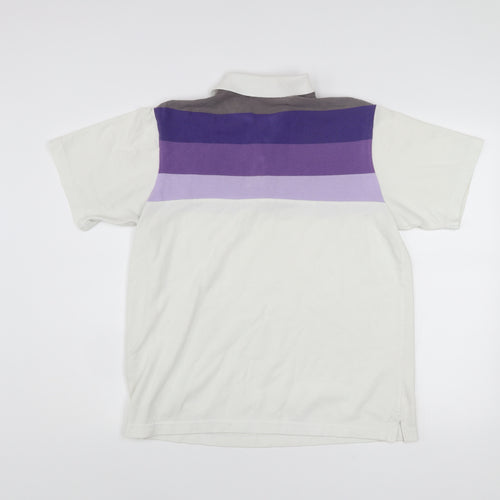 Cotton Traders Men’s White Purple Striped Polo Shirt Size M Short Sleeve