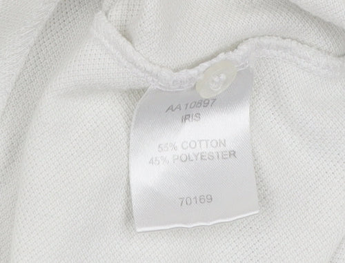 Cotton Traders Men’s White Purple Striped Polo Shirt Size M Short Sleeve
