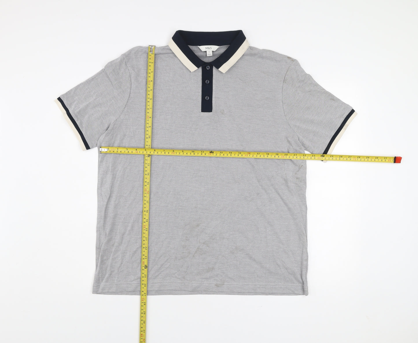 Marks and Spencer Men's Grey Geometric Polo Shirt XL Short Sleeve