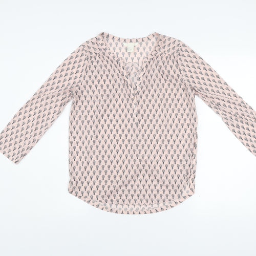 H&M Women Pink XS Tunic Blouse Hot Air Balloon Print 3/4 Sleeve