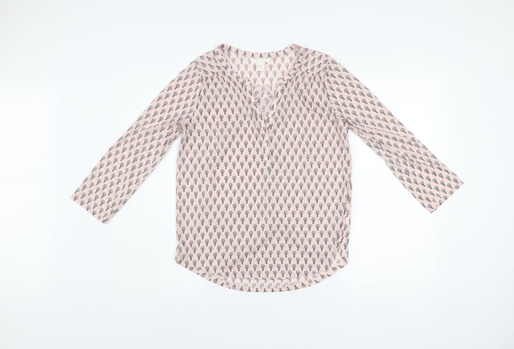 H&M Women Pink XS Tunic Blouse Hot Air Balloon Print 3/4 Sleeve