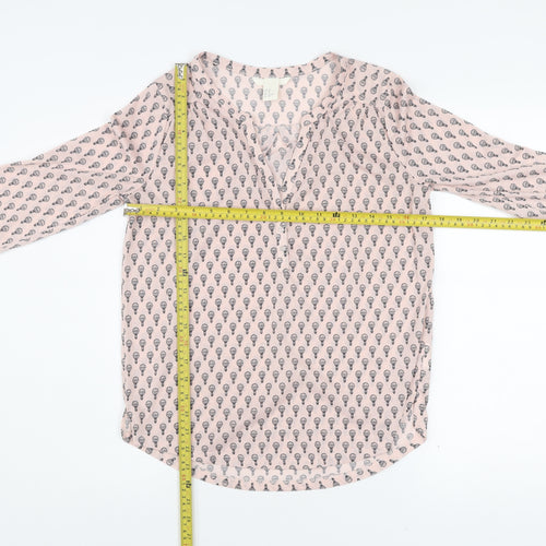 H&M Women Pink XS Tunic Blouse Hot Air Balloon Print 3/4 Sleeve