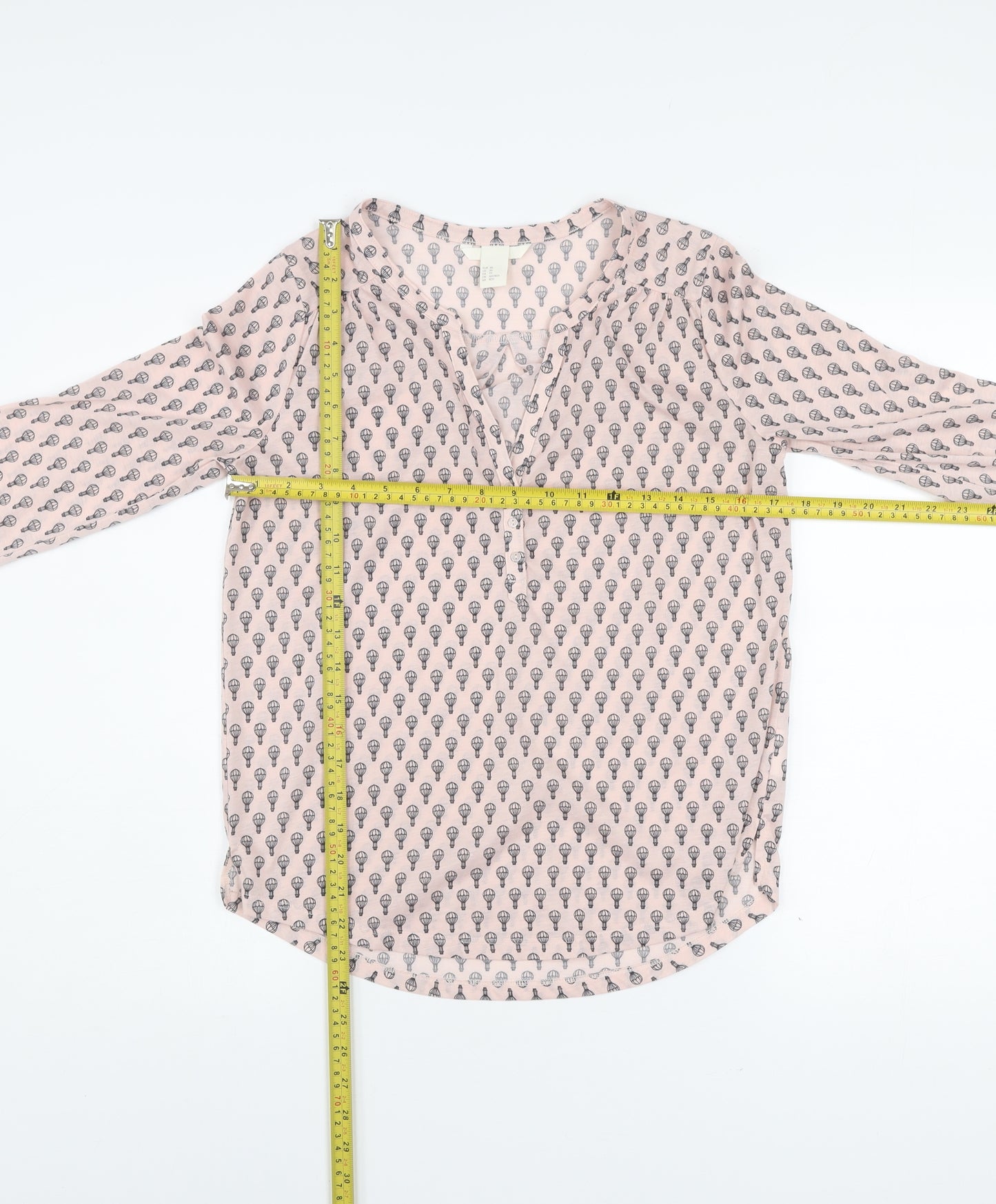 H&M Women Pink XS Tunic Blouse Hot Air Balloon Print 3/4 Sleeve