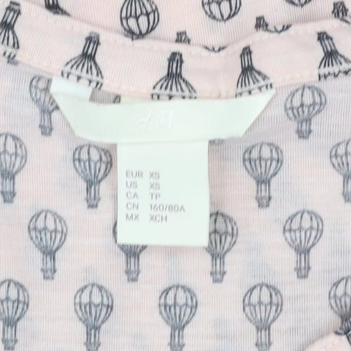 H&M Women Pink XS Tunic Blouse Hot Air Balloon Print 3/4 Sleeve