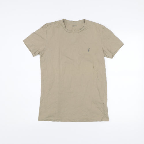 AllSaints Men's Beige XS Slim Fit Cotton Crew Neck T-Shirt