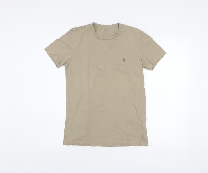 AllSaints Men's Beige XS Slim Fit Cotton Crew Neck T-Shirt