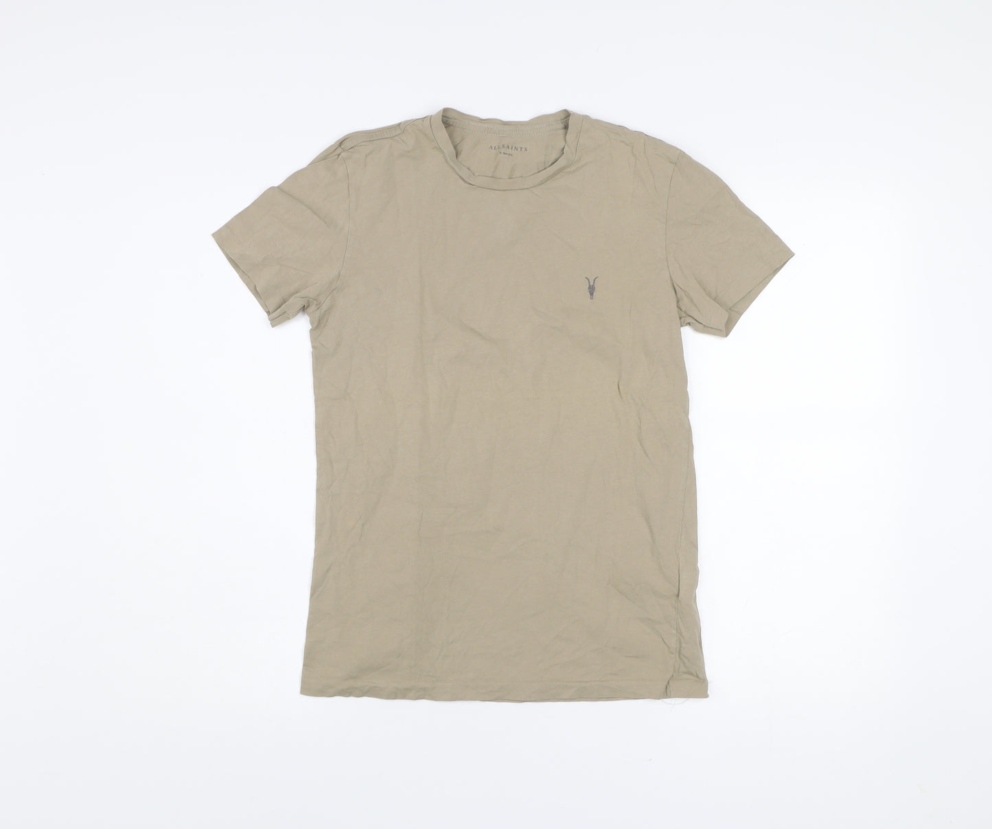 AllSaints Men's Beige XS Slim Fit Cotton Crew Neck T-Shirt